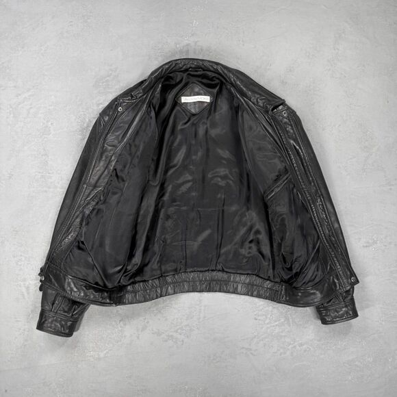 Vintage 1980s Andrew Marc Black Leather Bomber Jacket Men's XL - Picture 3 of 6